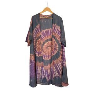 Kathmandu Imports Women Boho Spiral Tie Dye Cardigan Kimono Wrap Size L Gray NWT
